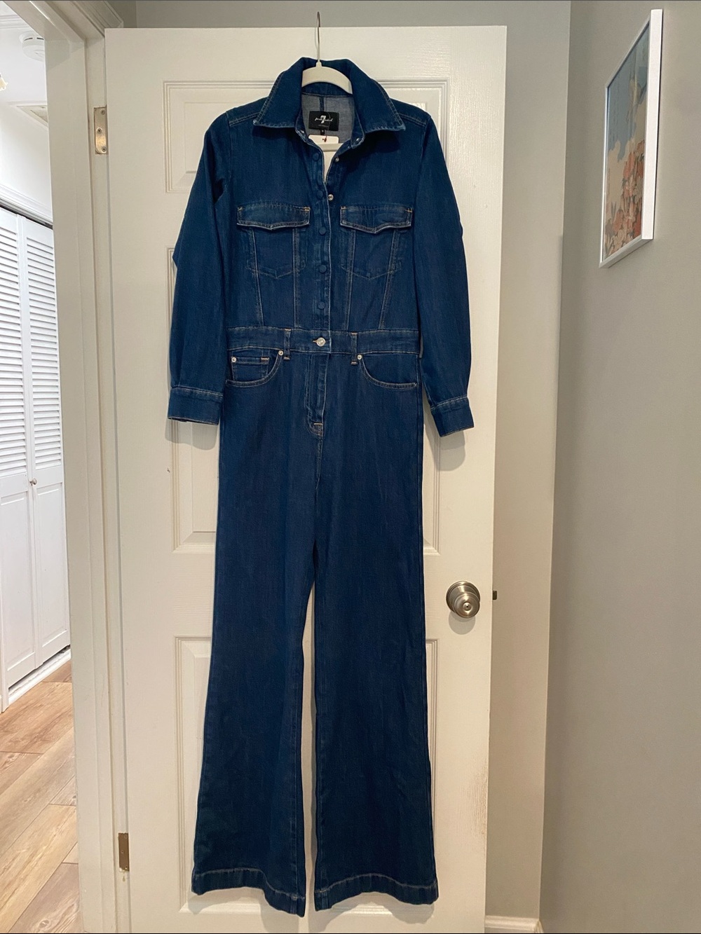 7 For All Mankind Blue Denim Jumpsuit